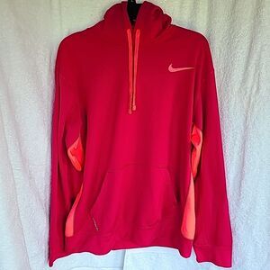 NIKE Thermafit Hoodie Large Pink Orange Pullover Long Sleeve Sweatshirt